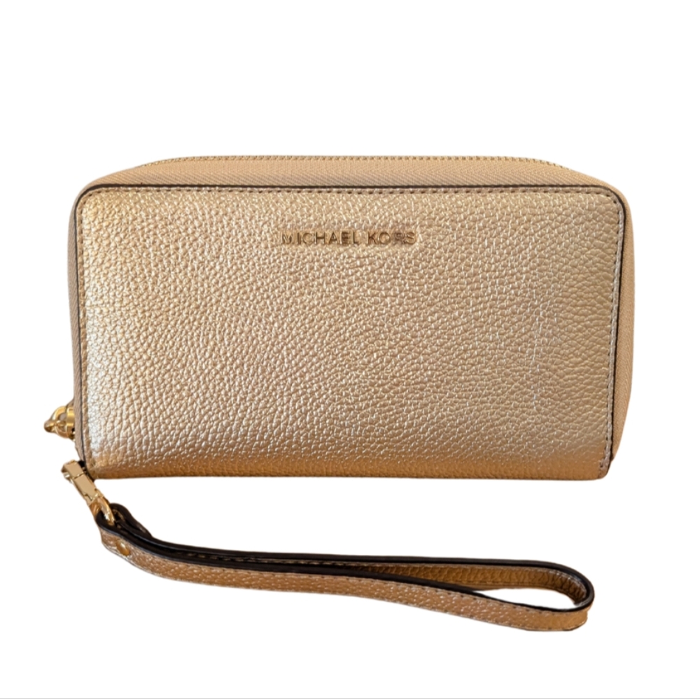 EUC Michael Kors Large Metallic Leather Wristlet Wallet